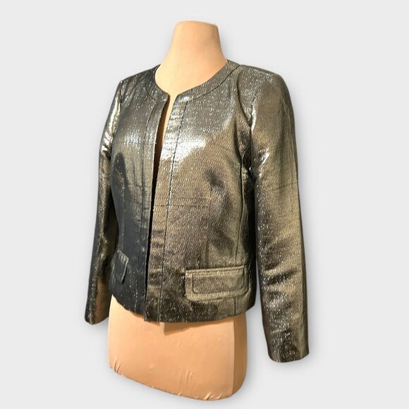 Metallic Gold Lame Jacket 8 Party Classic Retro Vintage Pocket J.Crew Collection - Picture 1 of 7